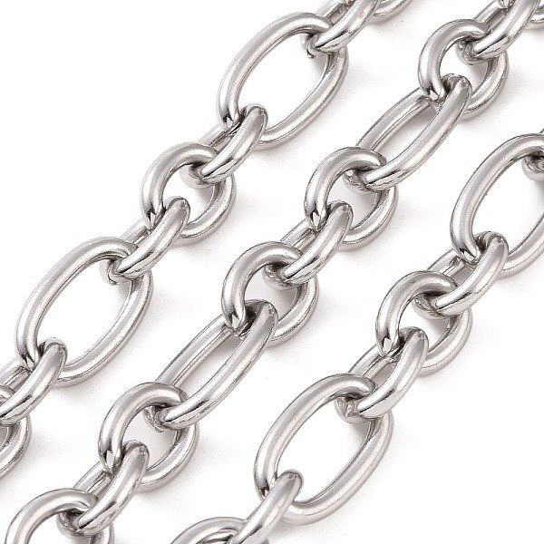 Tarnish Resistant 304 Stainless Steel Figaro Chains, Unwelded, With Spool, Stainless Steel Color, 17X10X2Mm And 11X8.5X2Mm, About 16.40 Feet(5M)/Roll-image