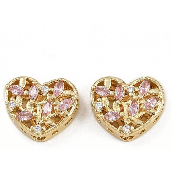 MehrsträNgige Glieder Aus Messing Mit Pavé-Kubikzirkonia, Langlebig Plattiert, Herz, Golden, Rosa, 10X12X6 Mm, Bohrung: 2 Mm-image