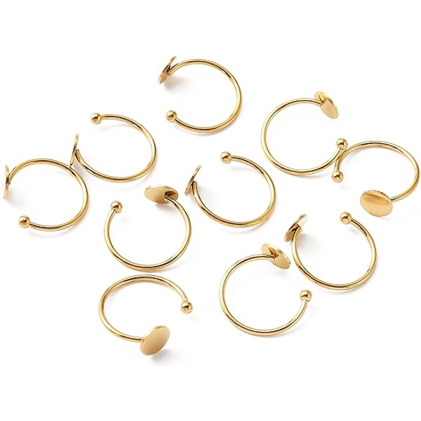 10 Pieza De Anillos De PuñO Abiertos De Acero Inoxidable 304, ConfiguracióN De La Base Del Anillo De La Almohadilla Redonda Plana, Dorado, Nosotros TamañO 7 1/4 (17.5 Mm), Bandeja: 8 Mm-image