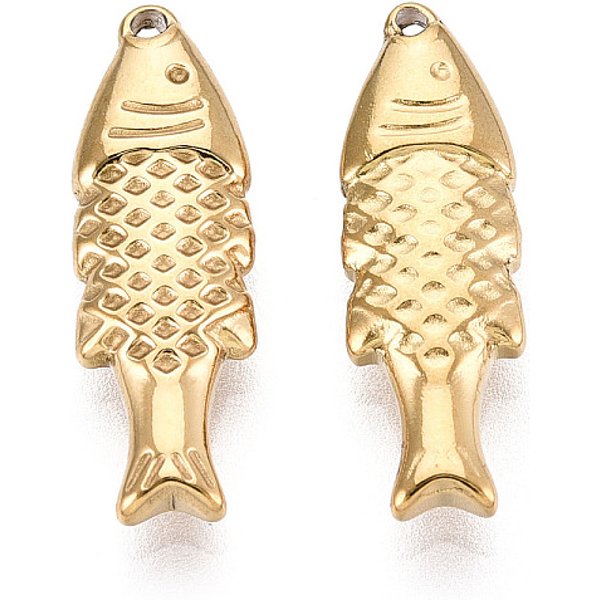FischanhäNger Aus 304 Edelstahl, Ionenbeschichtung (Ip), Echtes 18K Vergoldet, 24X8X4 Mm, Bohrung: 1.2 Mm-image