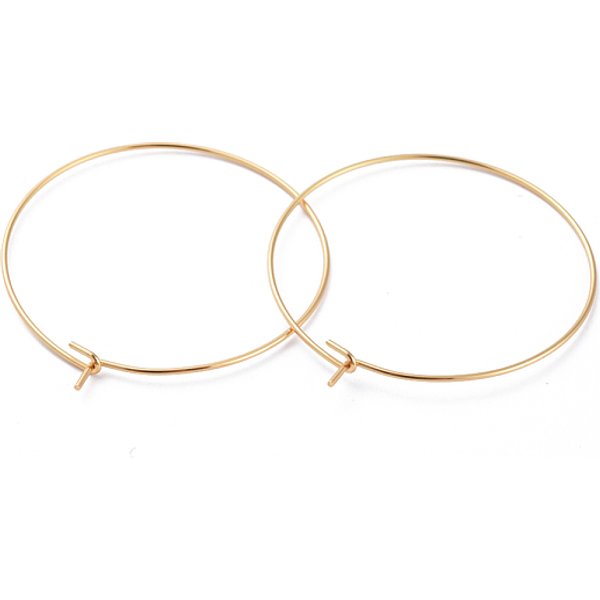 Boucles D'oreilles CréOles En Acier Inoxydable Chirurgical 316, Accessoires De Pendentifs De Verre De Vin, VéRitable 18K Plaqué Or, 21 Jauge, 35X0.7Mm-image