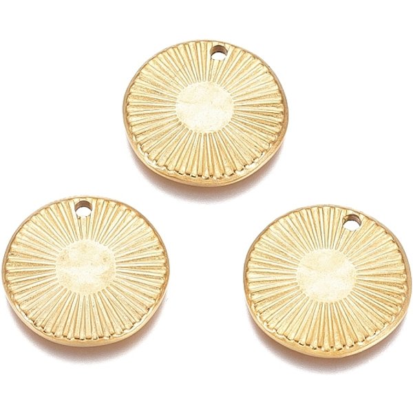 Strukturierte Flache Runde AnhäNger Aus 304 Edelstahl, FüR Die Herstellung Von Schmuck, Golden, 15X1.5 Mm, Bohrung: 1.4 Mm-image