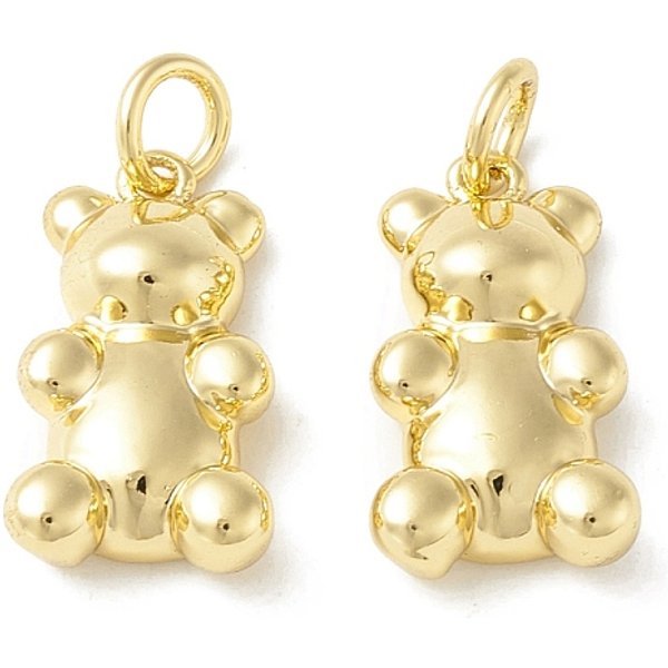 Rack Plating Brass Pendants, Long-Lasting Plated, Cadmium Free & Nickel Free & Lead Free, Bear, Real 18K Gold Plated, 17.5X9.5X3.5Mm, Jump Ring: 5X1Mm, 3Mm Inner Diameter-image