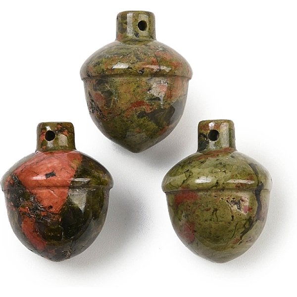 Natural Unakite Pendants, Acorn Charms, 21-22X17Mm, Hole: 1.4Mm-image