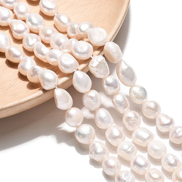 Natural Cultured Freshwater Pearl Beads Strands, Two Sides Polished, Creamy White, 7.5-12X7-8.5X5-8Mm, Hole: 0.6Mm, About 19-20Pcs/Strand, 6.89-7.09 Inch(17.5-18Cm)-image