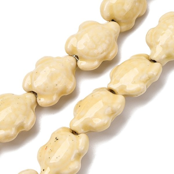 Handmade Porcelain Beads Strands, Tortoise, Bright Glazed Porcelain, Light Khaki, 17X14X8Mm, Hole: 1.8Mm, About 22Pcs/Strand, 14.3 Inch(36-37Cm)-image