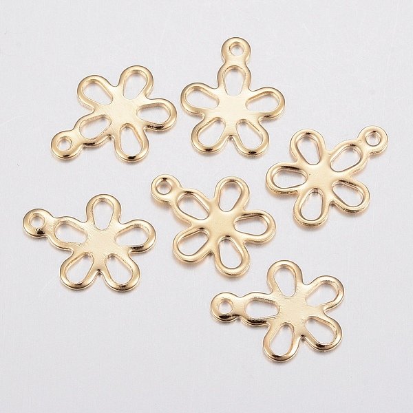 304 Stainless Steel Charms, Flower, Golden, 14X11X0.8Mm, Hole: 1.2Mm-image