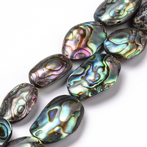 Natural Abalone Shell/Paua Shell Beads, Flat Oval, Colorful, 24-32X14-19X4Mm, About 15-16Pcs/Strand, 15.5 Inch-image