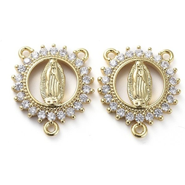 Brass Micro Pave Cubic Zirconia Chandelier Component Links, 3 Loop Connectors, Rosary Center Piece, Clear, Golden, 19X16X3Mm, Hole: 1.2Mm-image