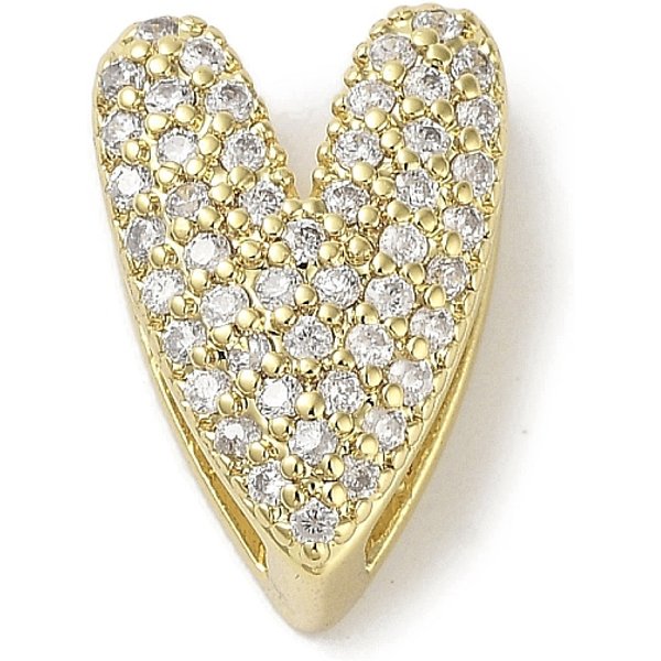 Rack Plating Brass Micro Pave Clear Cubic Zirconia Slide Charms, Lead Free & Cadmium Free, Long-Lasting Plated, Heart, Real 18K Gold Plated, 12.5x8x6mm, Hole: 10x2.5mm