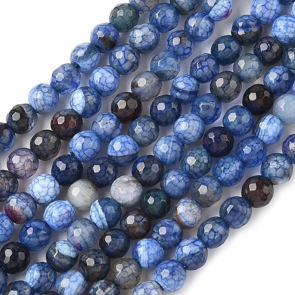 Natural Agate Beads Strands, Dyed & Heated, Round, Faceted, Cornflower Blue, 6Mm, Hole: 1Mm, About 62Pcs/Strand, 14.37-14.76 Inch(36.5-37.5Cm)-image