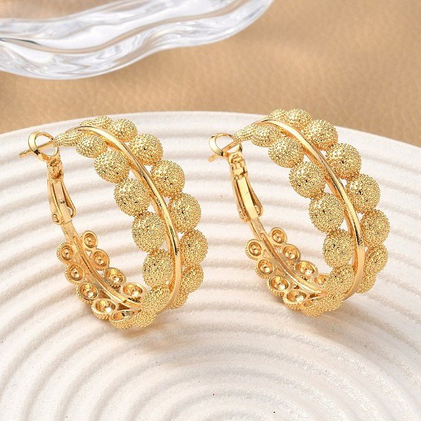 Brass Round Hoop Earrings, Nickel Free, Real 18K Gold Plated, 31.5x14.5x27mm
