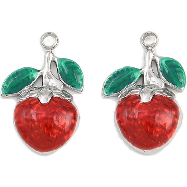 304 Stainless Steel Enamel Pendants, Stainless Steel Color, Apple, 16.5X11X3.5Mm, Hole: 1.5Mm-image