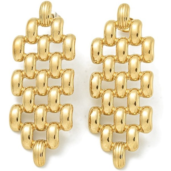 Ion Plating(Ip) 304 Stainless Steel Stud Earrings, Polished, Rhombus, Golden, 47X18Mm-image