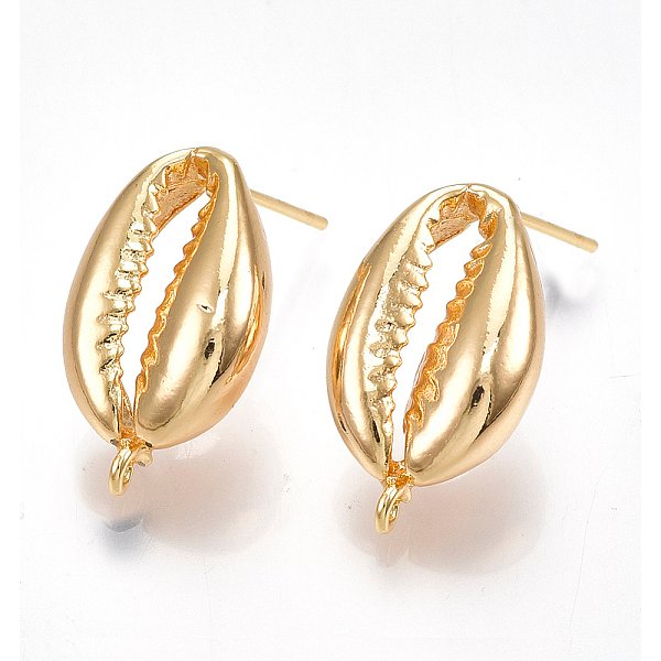 Accessoires De Clous D'oreilles En Laiton, Avec Boucle, Cauris Forme, Sans Nickel, VéRitable 18K Plaqué Or, 20X12Mm, Trou: 1Mm, Pin: 0.7 Mm-image
