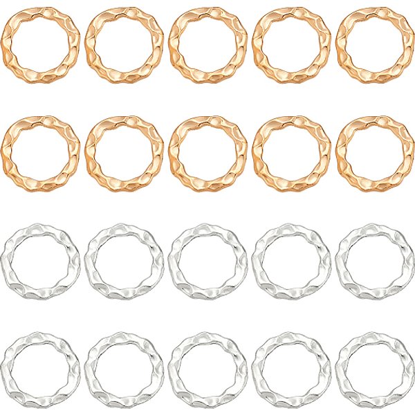 200 StüCk Verbindungsringe Aus Zinklegierung In 2 Farben, Strukturierte Ringform, Mischfarbe, 17X1.5 Mm, Innendurchmesser: 11.5 Mm, 100 Stk. Je Farbe-image