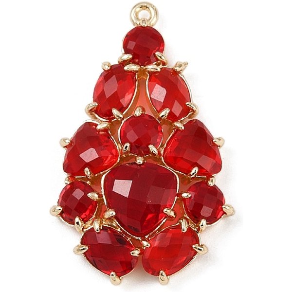 Colgantes De Cristal De LatóN, LáGrima, Sin Plomo Y El Cadmio, Plateado De Larga DuracióN, Chapado En Rack, Real 18K Chapado En Oro, Facetados, Ladrillo Refractario, 33X21X6Mm, Agujero: 1.2 Mm-image