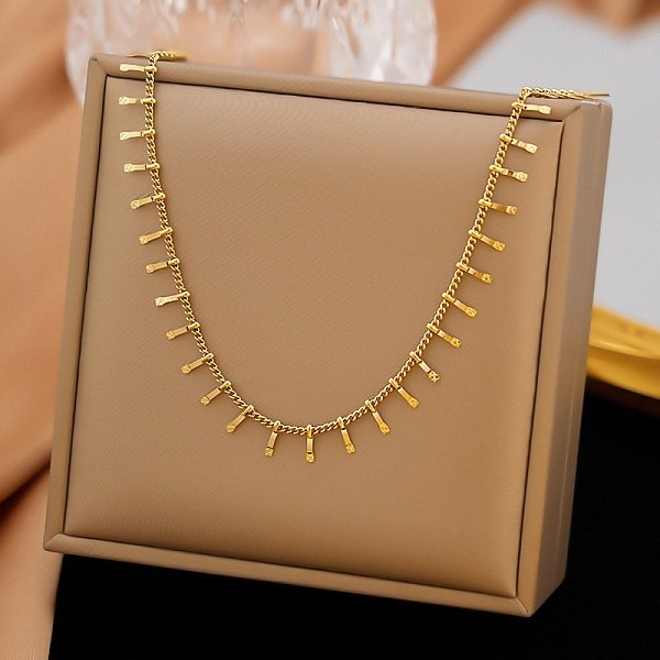 304 304 Stainless Steel Bar Tassel Curb Chain Necklaces for Women, Golden, 15.94 inch(40.5cm)