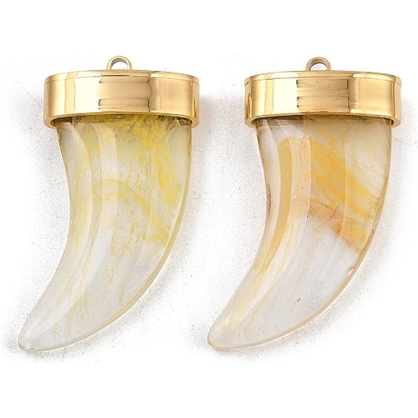 AnhäNger Aus Edelstahl 304, Horn, Mit Glas, Pvd-Vakuumbeschichtung, Echtes 18K Vergoldet, Gelb, 34.5X22.5X8 Mm, Bohrung: 1.8 Mm-image
