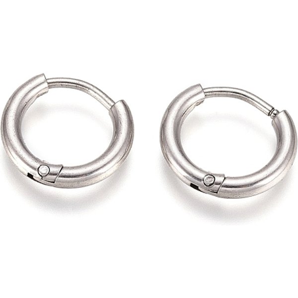 Tarnish Resistant 304 Stainless Steel Huggie Hoop Earrings, With 316 Surgical Stainless Steel Pin, Ring, Stainless Steel Color, 12X2Mm, 12 Gauge, Pin: 0.9Mm-image