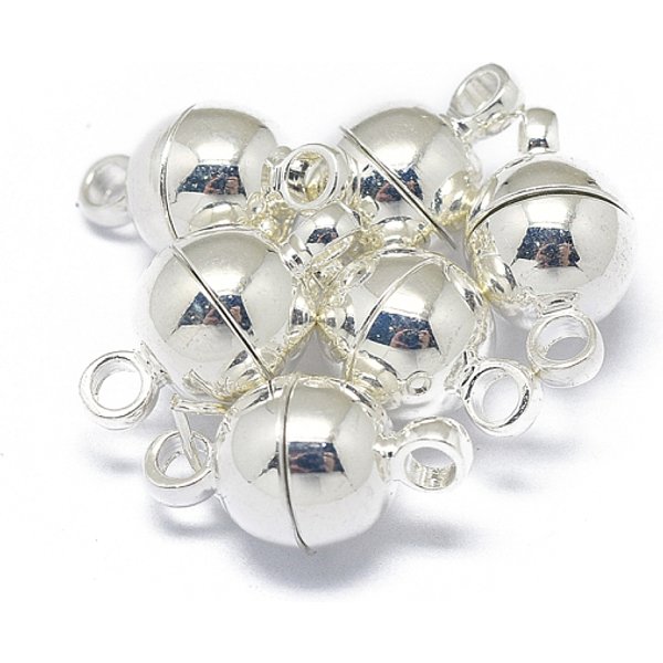 Gestellbeschichtete Messing-MagnetverschlüSse Mit Schlaufen, Starker Magnet Der Klasse N45, Runde, 925 Sterling Versilbert, 11.5X6 Mm, Bohrung: 1.6 Mm-image