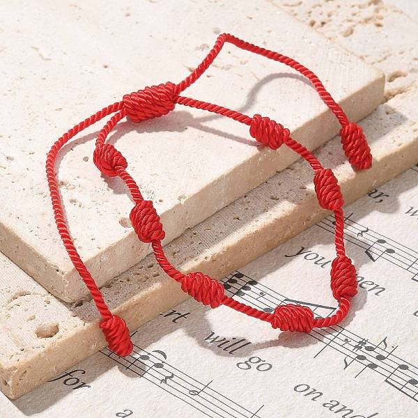 Braccialetti Portafortuna 7 Nodo, Braccialetti Regolabili Con Perline Intrecciate In Nylon Milano, Braccialetti Con Cordino Rosso, Rosso, Diametro Interno: 2 Pollice - 4-1/8 Pollici (5-10.4 Cm)-image