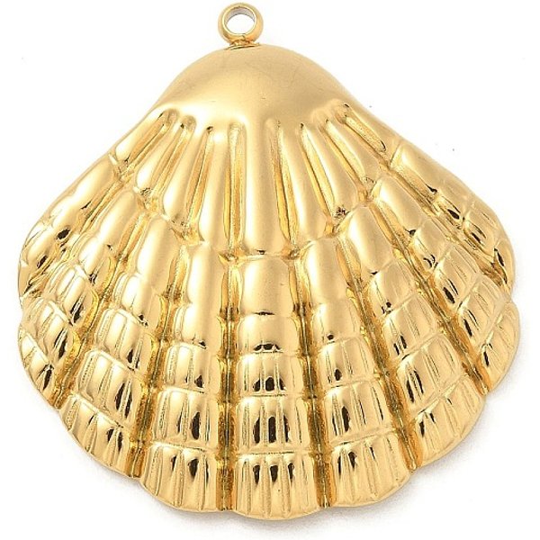 304 Stainless Steel Pendants, Golden, Shell Shape, 35X31X5Mm, Hole: 1.8Mm-image