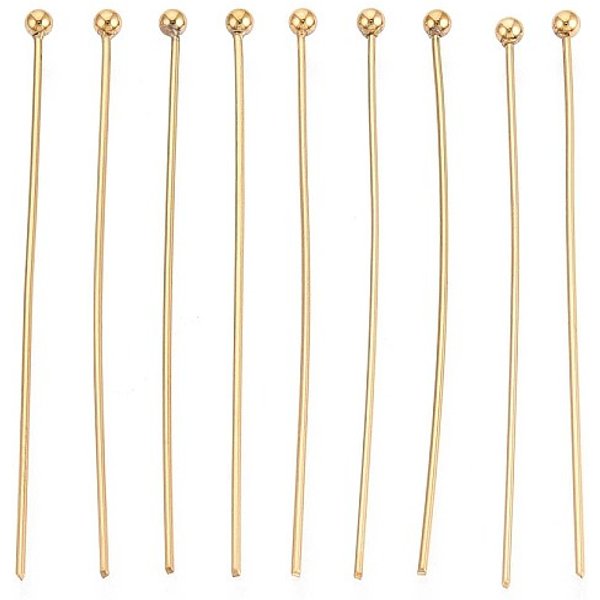 304 Stainless Steel Head Pins, Ion Plating(Ip), Real 18K Gold Plated, 40Mm, Head: 2Mm-image