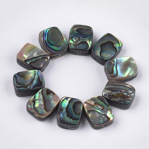 Perles Coquille D'ormeau / Coquille De Paua, Rectangle, ColoréEs, 10X8X3.5-4Mm, Trou: 1Mm-image