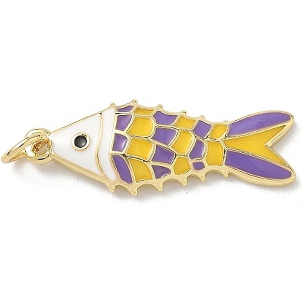 Sea Animals Brass Enamel Pendants, Rack Plating, Cadmium Free & Lead Free, Long-Lasting Plated, with Jump Ring, Real 18K Gold Plated, Yellow, 27x10x3mm, Hole: 3.5mm