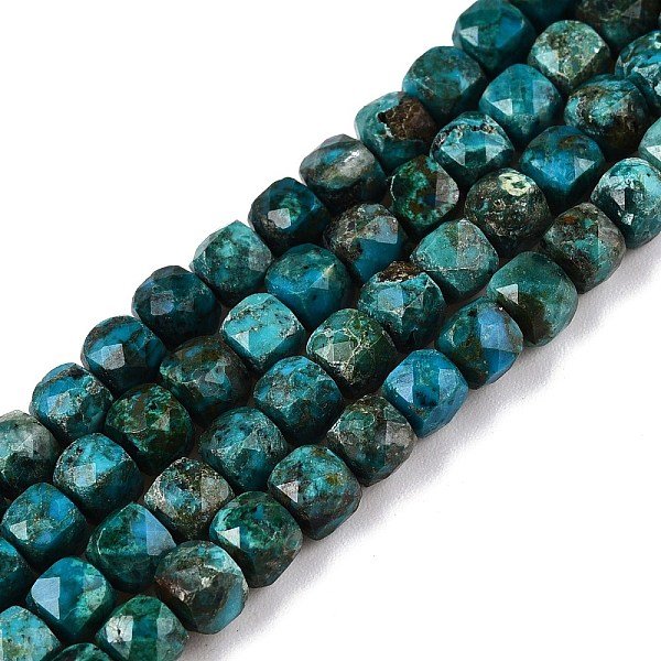 Natur Chrysokoll Perlen SträNge, Facettiert, WüRfel, 4-5X4-5X4-5 Mm, Bohrung: 0.8 Mm, Ca. 92-105 Stk. / Strang, 14.96-15.35 Zoll (38-39 Cm)-image