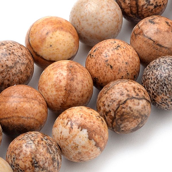 Natural Picture Jasper Beads Strands, Round, 8Mm, Hole: 1Mm, About 45-47Pcs/Strand, 15 Inch-image