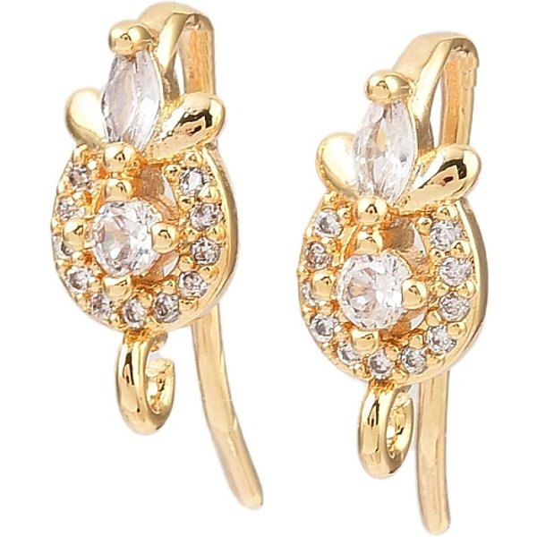 Brass Micro Pave Clear Cubic Zirconia Oval Earring Hooks, Long-Lasting Plated, Nickel Free, With Loop, Real 18K Gold Plated, 16X6X9Mm, Hole: 1.4Mm, Pin: 1Mm-image