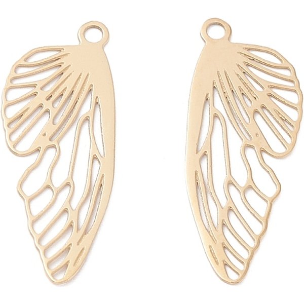 Pendentifs En Acier Inoxydable Chirurgical 316 Avec Placage Ionique (Ip), Aile D'insecte, VéRitable 24K Plaqué Or, 21.5X8X0.5Mm, Trou: 1.2Mm-image
