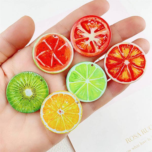 Pendenti In Acrilico Stampato Trasparente, Frutta, Colore Misto, 33X2Mm, Foro: 1.5 Mm-image
