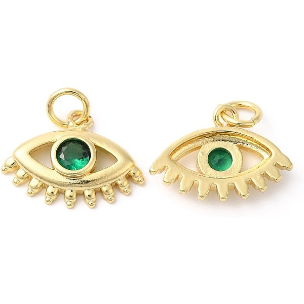 Rack Plating Brass Micro Pave Cubic Zirconia Pendants, Long-Lasting Plated, Lead Free & Cadmium Free, Eye, Real 18K Gold Plated, 12X16.5X3Mm-image