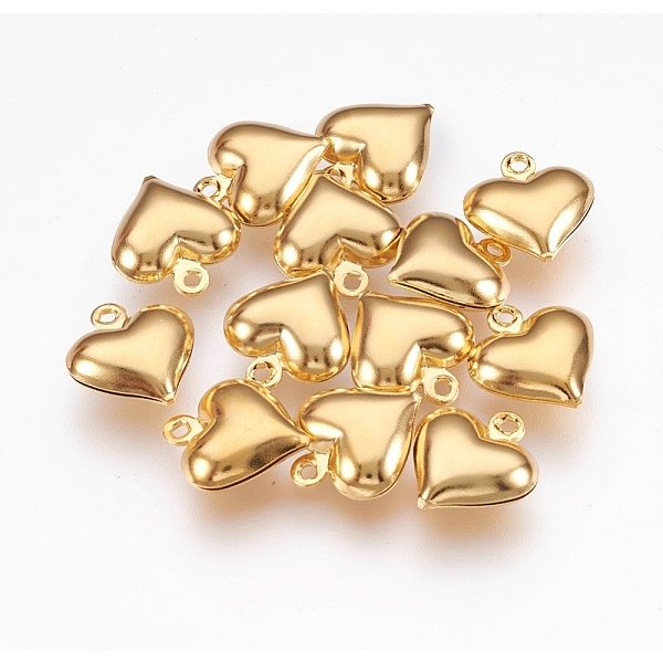 Ciondoli In Acciaio Inox 304, Cuore Gonfio, Vero Placcato Oro 18K, 13X11.5X4.5Mm, Foro: 1.2 Mm-image