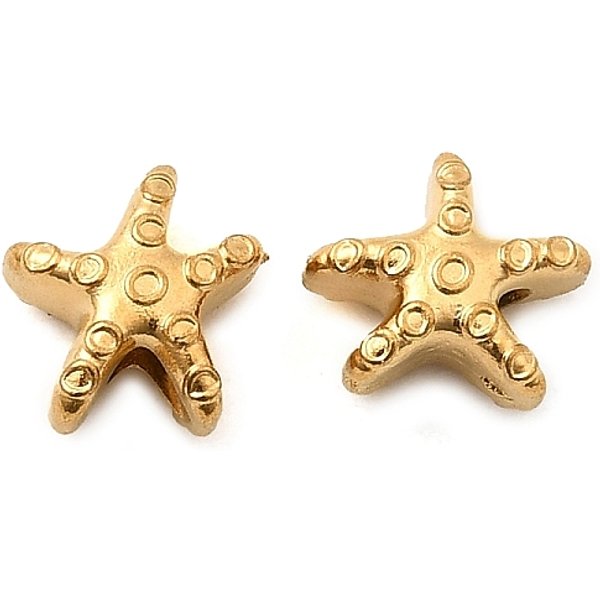 304 Edelstahlperlen, Ionenbeschichtung (Ip), Seestern, Golden, 7.5X7.5X4 Mm, Bohrung: 1.8 Mm-image
