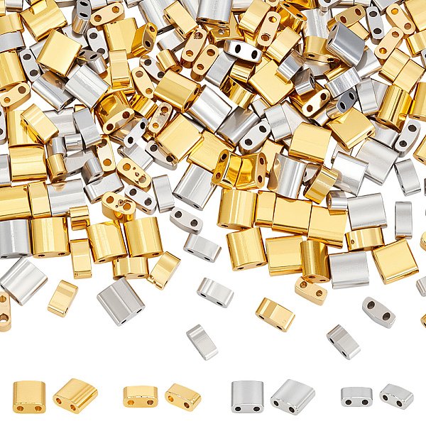 180Pcs 4 Styles 2-Hole Glass Seed Beads, Rectangle, Mixed Color, 4.5-5.5X2X2-2.5Mm, Hole: 0.5-0.8Mm-image