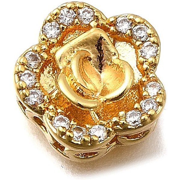 Brass Micro Pave Clear Cubic Zirconia Multi-Strand Links, Flower, Real 18K Gold Plated, 10X10X5.5Mm, Hole: 1.2Mm-image