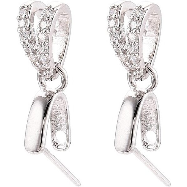 925 Sterling Silver Micro Pave Cubic Zirconia Ice Pick Pinch Bails, Platinum, 16-17X4.5Mm, Hole: 5.5X3Mm, Pin: 0.5Mm-image