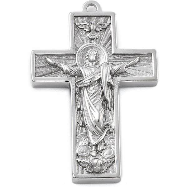 AnhäNger Aus Edelstahl 304, Kreuz Mit Jesus-Charme, Anlaufschutz, Edelstahl Farbe, 38X25.5X5.5 Mm, Bohrung: 1.8 Mm-image