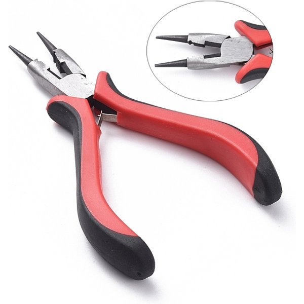 Carbon Steel Jewelry Pliers, Round Nose Pliers, Wire Cutter, Polishing, Gunmetal, 130X65X18Mm-image
