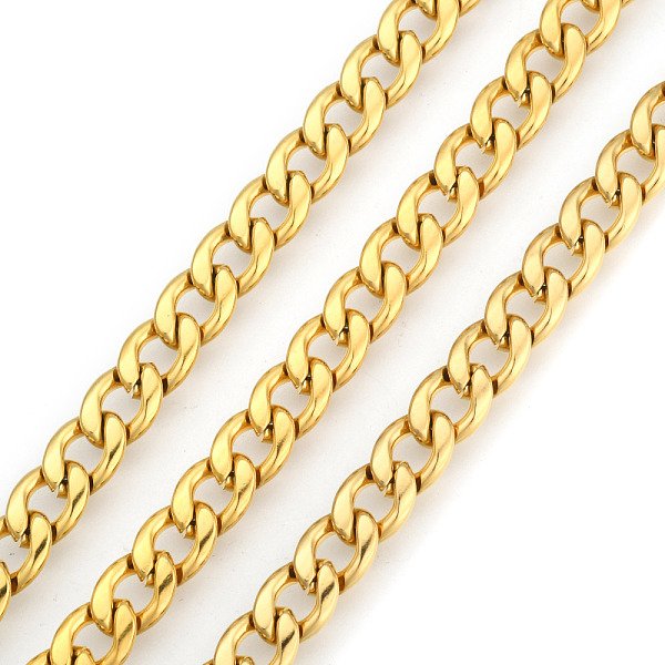 3.28 Feet 304 Stainless Steel Cuban Link Chains, Chunky Curb Chains, Unwelded, Golden, 10X7Mm-image