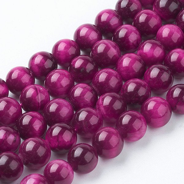 Natural Rose Tiger Eye Beads Strands, Dyed & Heated, Round, Deep Pink, 8mm, Hole: 1mm