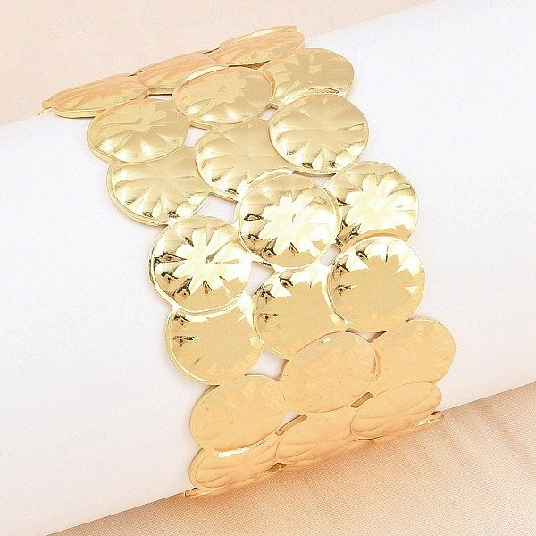 304 Stainless Steel Cuff Bangles For Women, Flat Round, Golden, Inner Diameter: 2-1/4 Inch(5.65Cm)-image