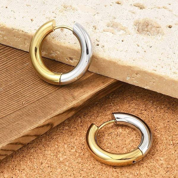 Zweifarbige Creolen Aus 201 Edelstahl, Mit 304 Edelstahlstiften, Echtes 18K Vergoldet, 18X4 Mm-image