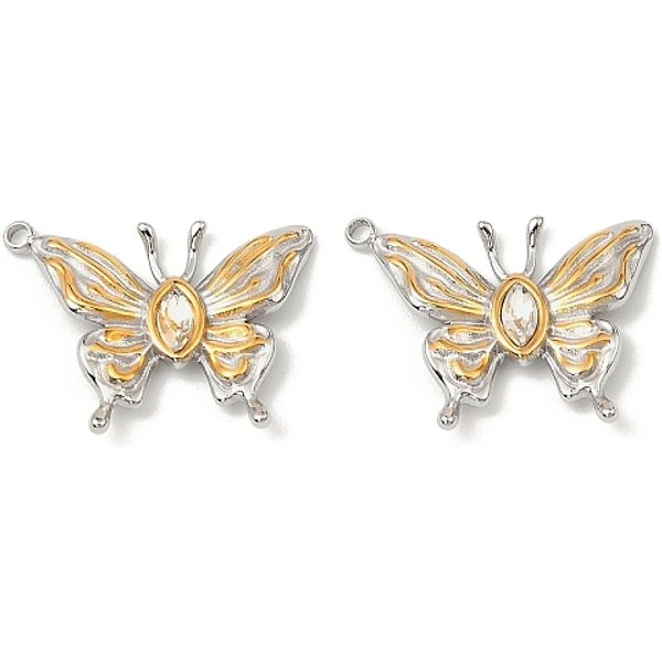 304 Stainless Steel Rhinestone Pendants, Butterfly, Lead Free & Cadmium Free, Golden & Stainless Steel Color, 17.5X22.5X3Mm, Hole: 1.5Mm-image