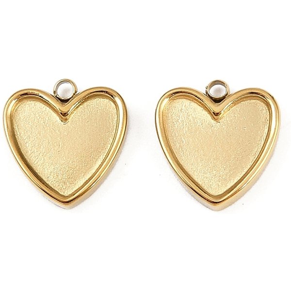 Cabochon Pendenti In Acciaio Inossidabile 304, Placcatura Ionica (Ip), Vero Placcato Oro 18K, Cuore, Vassoio: 7.5X8.5Mm, 10.5X10X2Mm, Foro: 1 Mm-image