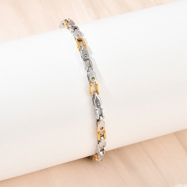 201 GliederkettenarmbäNder Aus Edelstahl FüR MäNner Und Frauen, Mit 304 Edelstahlverschluss, Ionenbeschichtung (Ip), Goldenen Und Edelstahl Farbe, 8-1/2-8-5/8 Zoll (21.5-22 Cm)-image